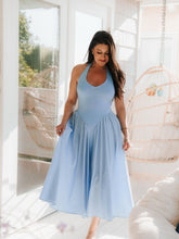 V-Neck Halter Flared Hem Solid Dress